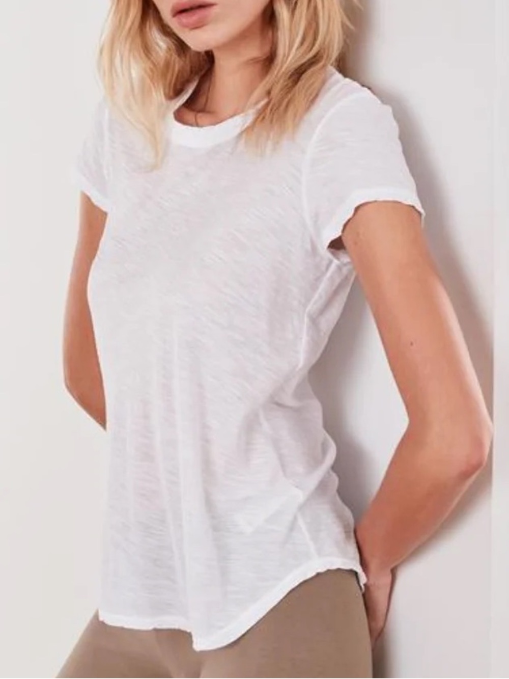 James Perse White Tee Size XS Slub Crewneck Short Sleeve Tee Relaxed Fit Sheer